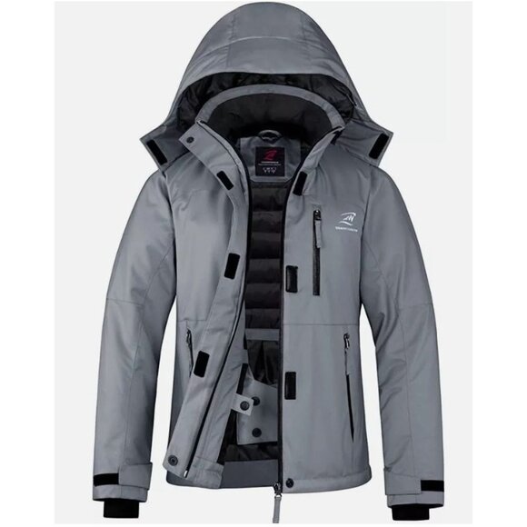 Women's Waterproof Sky Jacket Windproof Hooded Raincoat For Winter  Gray Large - Picture 6 of 16